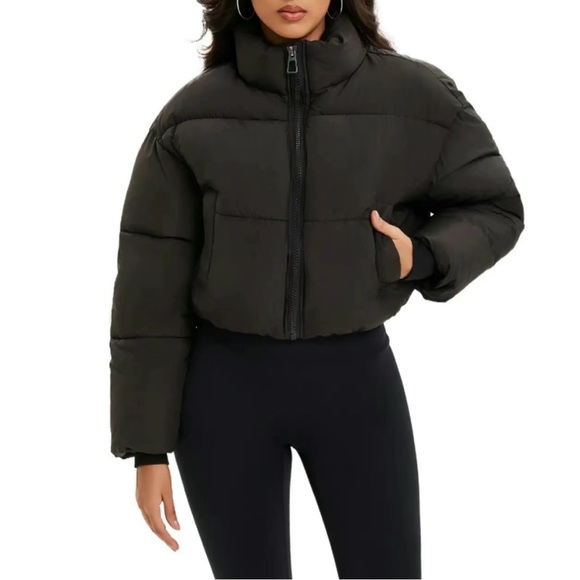 Black cropped puffer jacket - Picture 3 of 3